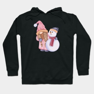 Cute Gnome Girl And Snowman Hoodie